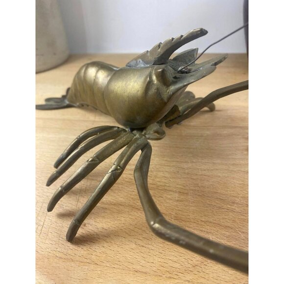 Vintage 12" Lobster Shrimp Ocean Sea Brass Metal Animal Figurine Metal Art Scul - Picture 4 of 9